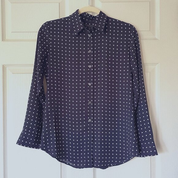Banana Republic Dillon Classic-Fit Polka Dot Button Up Shirt Navy Size XSP - Picture 2 of 5
